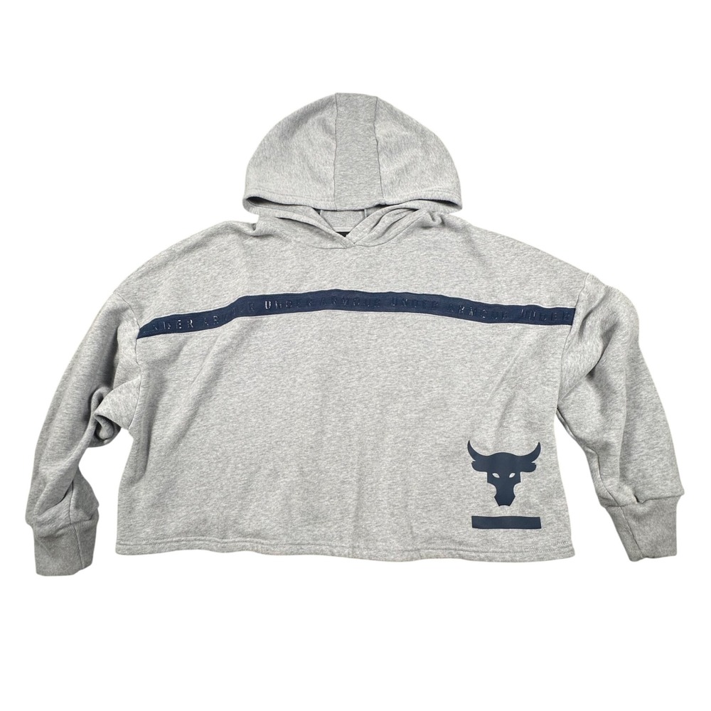 Under Armour Project Rock‎ Gray Fleece Crop Hoodie Womens Oversized Loose medium